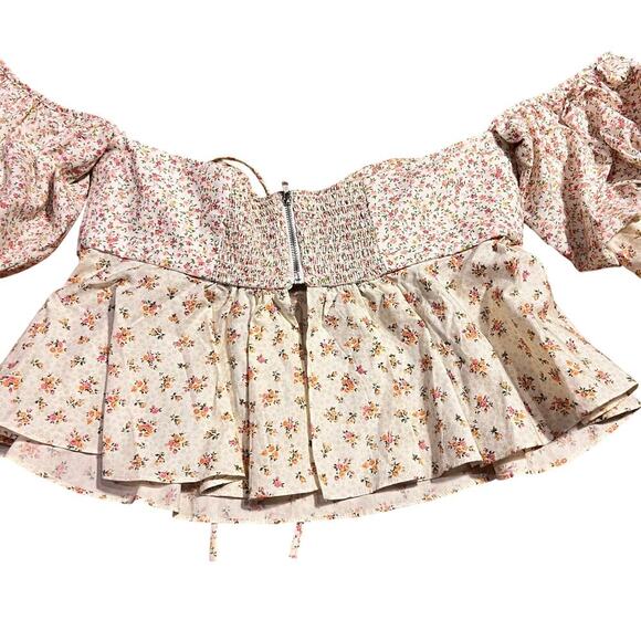 Petersyn Floral Cropped Off The Shoulder Peplum Top Size L Prairie Cottagecore - Picture 4 of 10